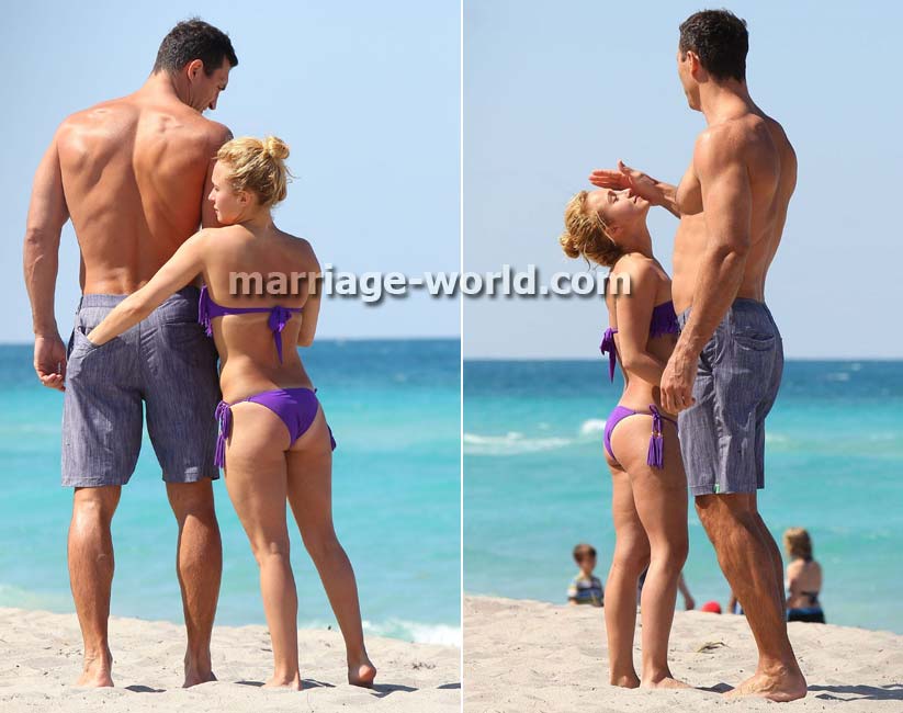 hombre alto y mujer hermosa en la playa